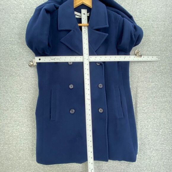 Tommy Hilfiger Wool Jacket Womens Small Blue Pea Coat Military Double Breasted - Picture 7 of 12